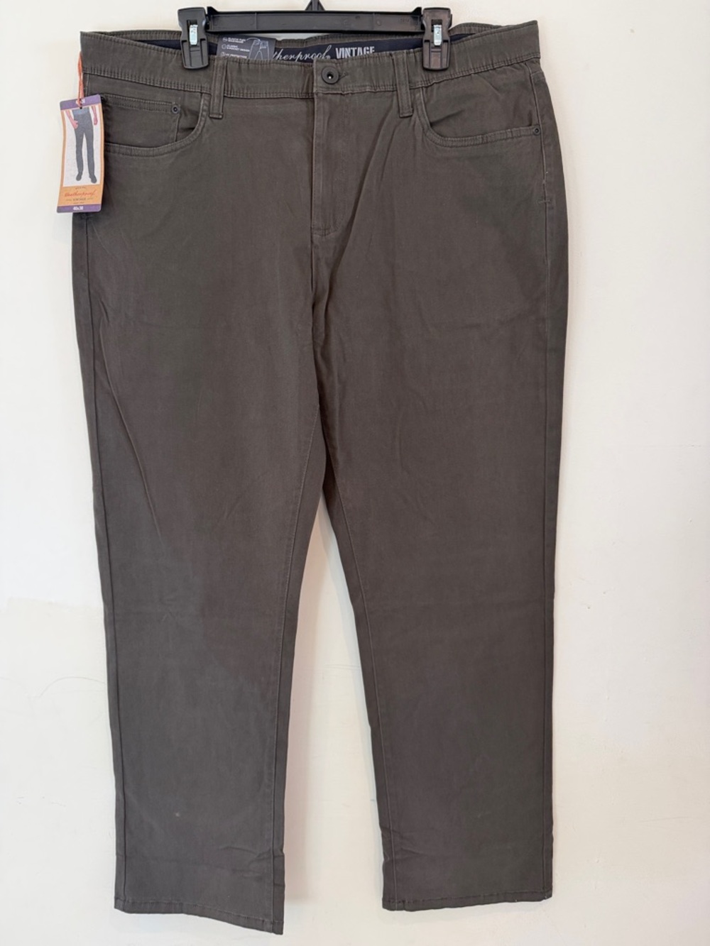 Weatherproof Vintage Mens Brown Olive Stretch Straight Fit Pant 40W x 30L